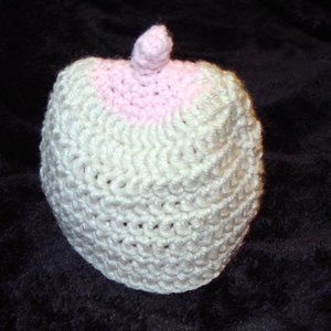Hand Crochet Infant Hat - Shaped like a Breast w/Nipple - Baby Shower Gag Gift